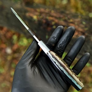 UA Supplies Tanto Style <b>Mirror</b> Polish Stainless Steel Hunting Fixed Blade Knife <b>Clip</b> Point 0.5mm Thickness Natural Ram Horn - Product Image 3