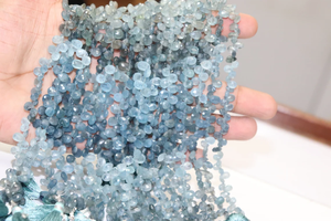 AAA Faceted Aquamarine Moss Beads 7*5mm 9 Inches Side Cut Pear Shape Natural <b>Stone</b> Briolette - Product Image 4