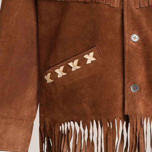 <b>Men's</b> Vintage <b>Suede</b> Leather <b>Jacket</b> With Fringe And Embroidery Turn-down Collar Autumn Winter Style - Product Image 3