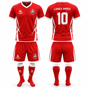 Ensembles d'uniformes de football personnalisés haut de gamme pour clubs et équipes, maillots de football respirants avec shorts et chaussettes assortis avec logos - Product Image 5