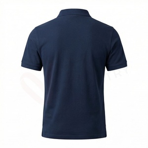 เสื้อโปโลแขนสั้นสีกรมท่าสำหรับผู้ชาย ผ้าฝ้าย สีพื้น สวมใส่สบาย ไม่ยับ ทรงปกติ ดีไซน์โลโก้ด้านหน้า - Product Image 2