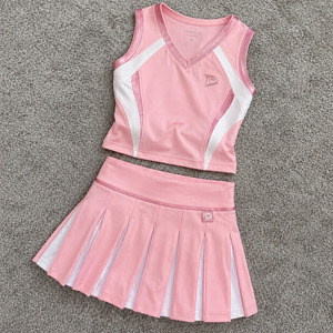Uniforme de Porristas para Niñas OEM, Conjunto Personalizado con Logotipo, Rosa y Blanco, Malla, Poliéster, Spandex, Ropa Deportiva para Competencia - Product Image 1