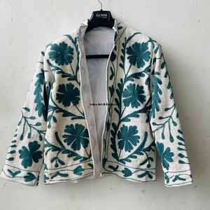 Chaqueta de algodón Suzani hecha a mano en India, chaqueta corta bordada a mano, abrigo unisex, chaqueta corta Suzani hecha a mano - Product Image 3
