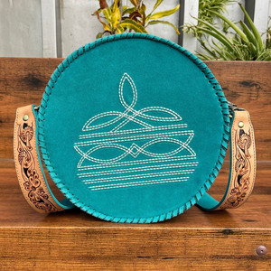 Nouveau 2025 cuir suédé usiné à la main grand sac rond pour femmes en gros point de botte véritable cuir de vache bandoulière sacs à bandoulière - Product Image 2