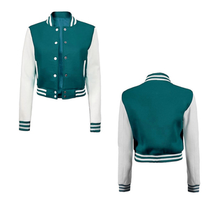 New Latest Style Waterproof OEM Service Design Wholesale Latest Long Sleeve Cropped <b>Varsity</b> <b>Jacket</b> Women <b>Plain</b> Blank Embroidered - Product Image 6