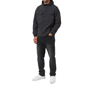 Chaqueta Cortavientos Anorak Impermeable Negra con Efecto Arrugado, Chaqueta Cortavientos Informal de Color Sólido para Hombre, Tallas Grandes - Product Image 3