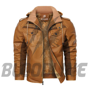 Chaqueta de Motociclista de Cuero Sintético PU Negra para Hombre, Cuello Alto, Forro de Piel Sintética, Cierre de Cremallera, Corte Ajustado, Ropa de Invierno - Product Image 3