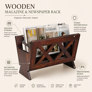 Porte-revues en bois massif artisanal, organiseur de journaux et de livres autoportant écologique pour le rangement à la maison, au bureau ou dans le salon - Product Image 5