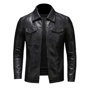 Veste de moto homme coupe ajustée en cuir de mouton avec grande taille poche et fermeture éclair noire revers hiver pour le printemps et l'automne - Product Image 4