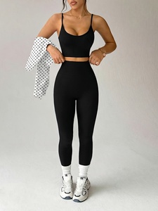 Minimalist Plain 3 Piece Gym Set Women Adjustable Cami Bra Crop <b>Long</b> Sleeve Active Leggings - Product Image 4