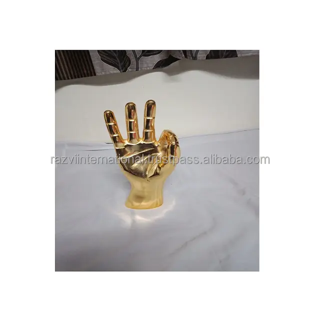 Ok sinal banhado a ouro alumínio metal mesa top mão escultura