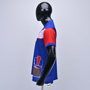 T-shirt à manches courtes pour homme, col rond, bleu et rouge, avec impression par sublimation, coupe classique, style jersey décontracté, avec impression de lettres, OEM - Product Image 4