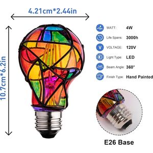 Fun Roma 4W 120V Stained Glass <b>Light</b> Bulb <b>Rainbow</b> Mosaic Decorative Lighting Multi-Colorful Indoor Lighting - Product Image 3