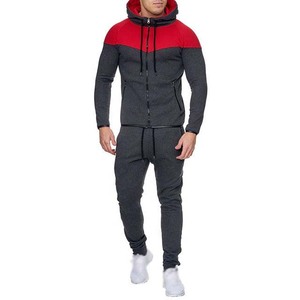 Survêtement gris pour homme avec blocs de couleur, fermeture éclair intégrale, capuche, coupe décontractée, en polyester et coton, pour l'automne, avec poches latérales - Product Image 6