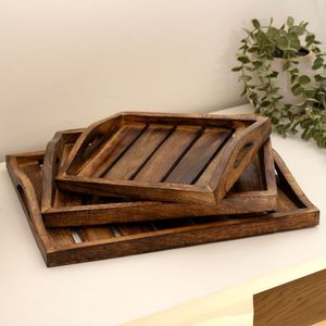 Plateau de service rectangulaire en bois massif, fait main, design rétro, pour plats et assiettes - Product Image 2