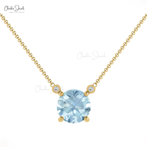 สร้อยคอพลอยอะความารีนทรงบริลเลียนต์ขนาด 6 มม. ประดับเพชรทองคำแท้ 14K สร้อยคอประดับเพชรพลอยและอัญมณีชั้นดี - Product Image 1