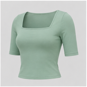 Womens Mint Green Square Neck Elbow Sleeve Slim <b>Fit</b> <b>Cropped</b> <b>T</b> <b>Shirt</b> WTS-0041 - Product Image 4