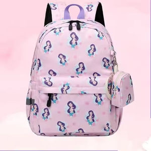 For Mermaid Print <b>Backpack</b> Zipper Closure Attached Pouch Casual Style Daily Use Waterproof Polyester Material Arcuate Shoulder - Product Image 2