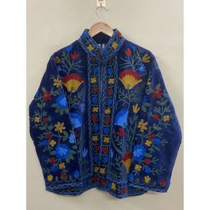 Hand Embroidered <b>Velvet</b> Blazer <b>Women</b> Mandarin Collar Full Sleeve Floral Pattern open Closure Winter <b>Jacket</b> - Product Image 1