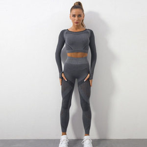 Custom logo Women Clothing Two Piece <b>Zipper</b> Sets Long Sleeve Zip <b>Top</b> and High Waist Leggings Gym Sportswear Long Sleeve Set - Product Image 2