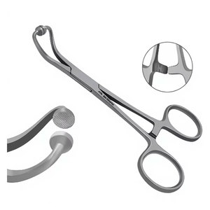 Pince à serviettes Hoff 5,25 pouces, courbée, arrondie, à dents croisées, en acier inoxydable, instrument chirurgical réutilisable pour interventions médicales - Product Image 1
