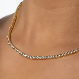 Collier tennis de luxe en moissanite, en argent sterling 925 plaqué or, aspect diamant, pour femme, mariage, soirée - Product Image 1