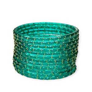New 2026 Sea Blue Design Trendy Gold Plated Kashmiri Raindrop <b>Glass</b> <b>Bangles</b> Crystal Pattern Gold Accents Lightweight Wedding - Product Image 2