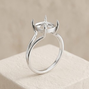 Anillo de compromiso de plata de ley 925 con engaste alargado tipo cojín de 9x7mm y 4 puntas, con vástago dividido, semimontura para piedra preciosa suelta - Product Image 3