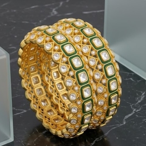 925 Silver 925 Silver Monzo Bangles Green Stone Crystal Designer <b>Kada</b> Set for Women's Everyday Wear Jewelry - Product Image 3
