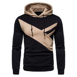Sweat-shirt à capuche pour homme, manches longues, design color block, décontracté, automne, noir et beige - Product Image 2
