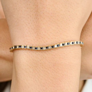 18k Square Blue Sapphire and Diamond Alternate Bezel Set Fine <b>Charm</b> <b>Bracelet</b> - Product Image 1
