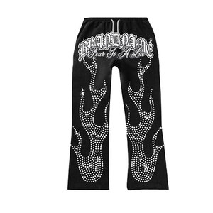 Custom Sweat <b>Suit</b> With Distressed Embroidery and Rhine stone Zip Up Hoodie Sweat Pant 500GSM 100% Cotton Fleece - Product Image 6
