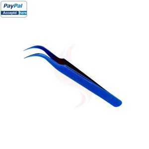 Lot de 5 pinces à cils en acier inoxydable bleu pour extensions de cils, avec plateau de rangement, emballage personnalisé, vente en gros - Product Image 3