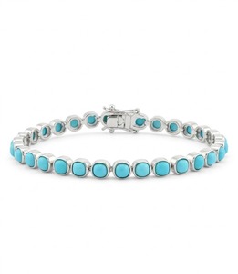 Pulsera de tenis de plata de ley 925 con dije clásico cristiano, patrón de flor de trébol, turquesa con corte cojín para mujer, regalo certificado de tercera mano - Product Image 1