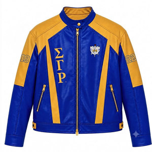 เสื้อแจ็คเก็ตหนัง PU ของชมรมซิกมาแกมมาโร สีน้ำเงินและลายพิมพ์ตัวอักษรสีทอง ปี 1922 แขนยาว ซิปแบบเต็มตัว สไตล์ลำลองสำหรับผู้หญิง - Product Image 4