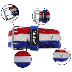 Ceinture de musculation en cuir VIBE SEWN, rouge, blanc, bleu rayé, boucle réglable, unisexe, soutien pour l'entraînement en salle de sport - Product Image 5