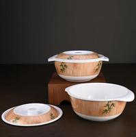 Service de table élégant en mélamine motif bambou, 31 pièces – Ensemble de fête, design floral haut de gamme, compatible lave-vaisselle, incassable et durable