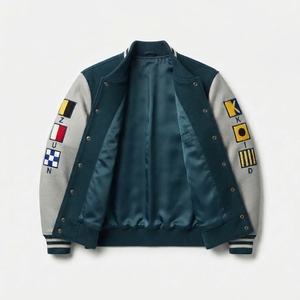Blouson universitaire en techniques mixtes, personnalisable, vente en gros, style bomber, corps en laine véritable, manches en similicuir, boutons-pression, ourlet côtelé, streetwear - Product Image 4