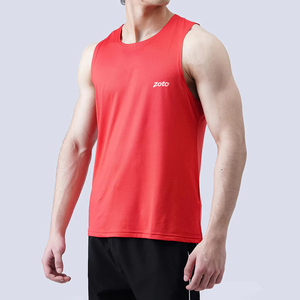 Camiseta sin mangas roja sólida de cuello redondo y hombros anchos, ajuste ceñido, para gimnasio, fitness, running, chaleco deportivo, singlet atlético, jersey deportivo, proveedor al por mayor - Product Image 4