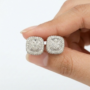RCK Global Vintage Hip Hop Moissanite <b>Earrings</b> VVS1 Iced 925 Sterling <b>Silver</b> 14K Gold Plated <b>Studs</b> DEF Color Bezel <b>Set</b> Diamond - Product Image 1