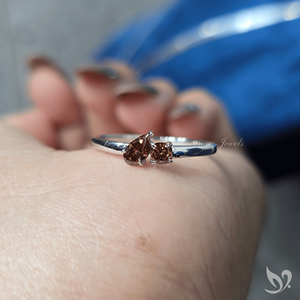 Champagne Pear and Cushion Cut Lab Diamond <b>Two</b> <b>Stone</b> <b>Ring</b> Toi et Moi Style Sterling Silver 925 Elegant Minimal Bridal <b>Ring</b> - Product Image 5