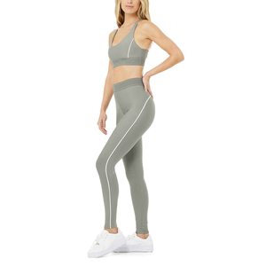 Leggings de Yoga de Cintura Alta para Mujer, Color Sólido, Franja Lateral, Sin Costuras, Spandex, Nailon, Elásticos en Cuatro Direcciones, Pantalones Deportivos - Product Image 2