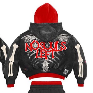 Conjunto de Sudadera con Capucha Negra y Roja para Hombre con Estampado de Esqueleto, Ropa Urbana de Dos Piezas, Moda Otoñal - Product Image 4