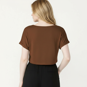 Camiseta Corta Básica para Mujer, Manga Corta, Cuello Redondo, Corte Holgado, Informal, Verano, Venta al Por Mayor - Product Image 2