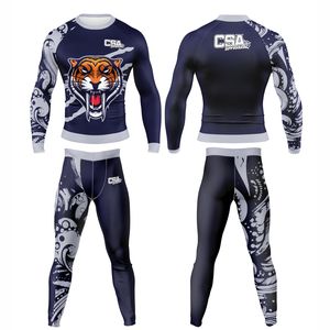 Ensemble de rashguards pour hommes imprimés par transfert thermique, design personnalisé et élégant, vente en gros directe d'usine, vêtements de compression respirants pour hommes - Product Image 1