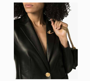 Women's Black Genuine Leather Moto Jacket Full Sleeve <b>Zipper</b> Closure Stand Collar Autumn Style - Product Image 6