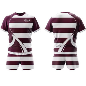 Ensemble uniforme de rugby officiel pour hommes, maillot à manches courtes et short, tissu polyester léger et respirant pour l'entraînement et les matchs - Product Image 1