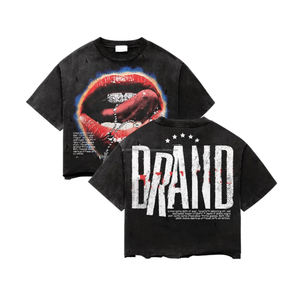 Camisetas con Logotipo Personalizado y Pedrería, Cuello Redondo, Talla Grande, 100% Algodón, Estilo Urbano, Lavado Ácido, Camisetas con Gráficos para Hombre - Product Image 1