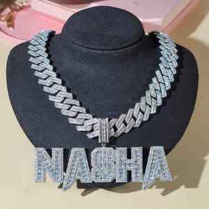 Collier pendentif lettre serti de pierres, chaîne maille cubaine, plaqué rhodium, ton argent, micro-incrustation, cadeau bijou - Product Image 2