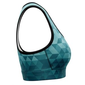 Women's Light Blue Checkered Racerback Sport Bra Scoop Neck Medium Support Breathable Spandex Polyester Yoga <b>Top</b> Seamless Design - Product Image 4